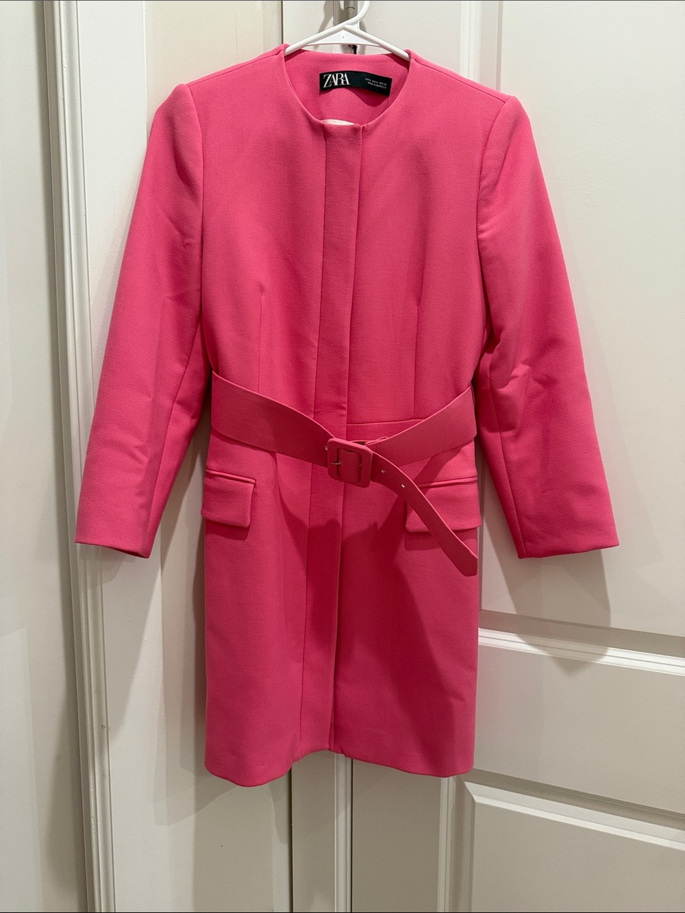Zara Women's Bright Pink Belted Blazer Coat